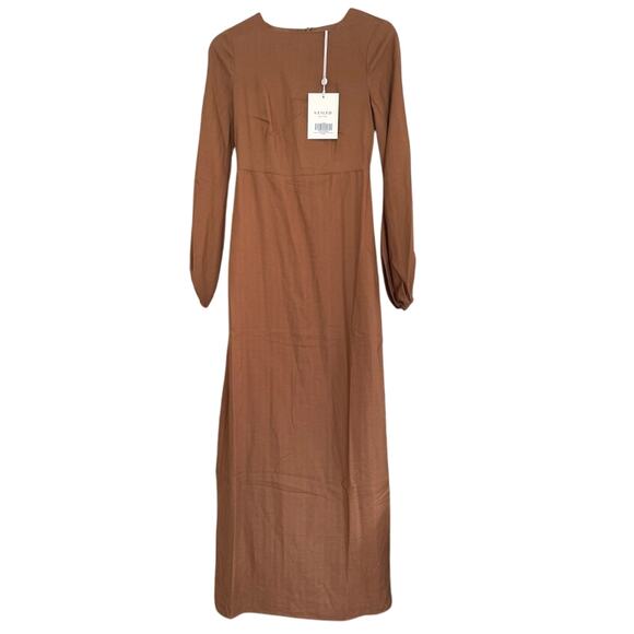 Veiled Collection Farida Linen Modest Maxi Dress NWT XXS Tall Brown Abaya Long - Picture 2 of 8